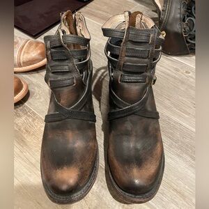 Freebird Distressed Brown Booties, Size 7